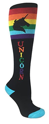 MOXY Socks ** Black with Rainbow Unicorn! ** Knee-High Fitness Socks