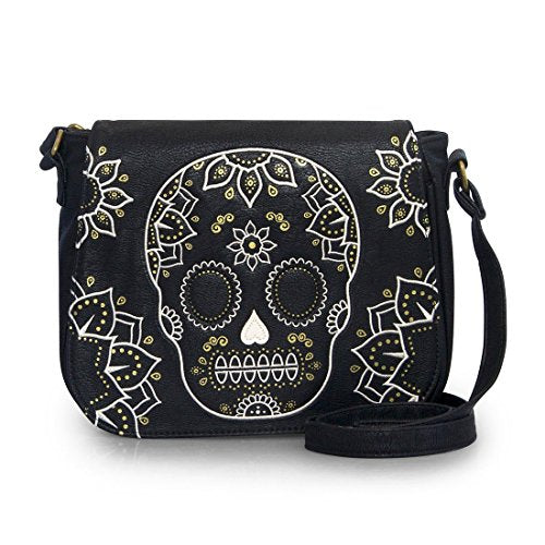 Cream & Gold Skull Black Crossbody Bag