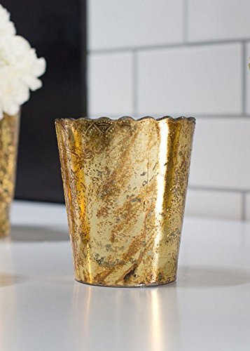 Mercury Glass Scalloped Desiray Floral Vase in Gold - 4.75" Tall x 4" Diameter