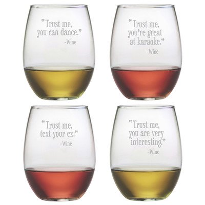 Trust Me, Stemless Wine, 21oz, Trust Me Assortment, Set of 4