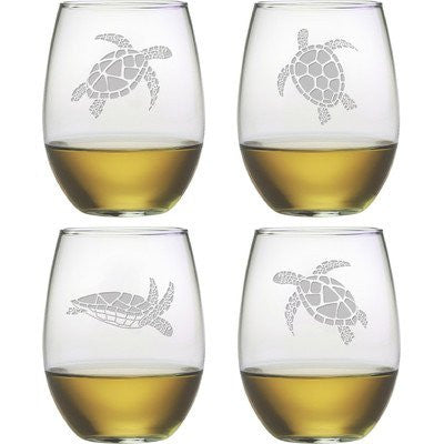 Stemless Wine, 21oz, Sea Turtles Assortment, Set of 4