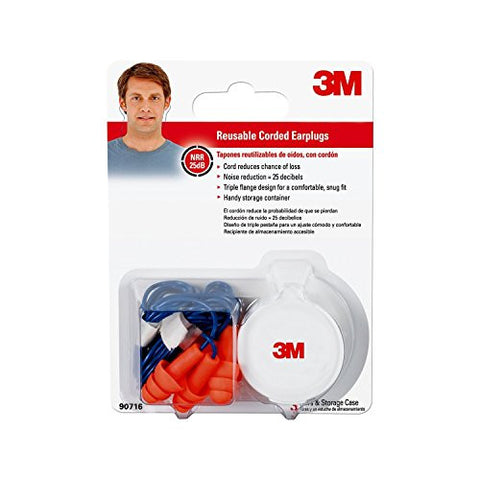 3M Corded Reusable Earplug, 3-Pair with Case