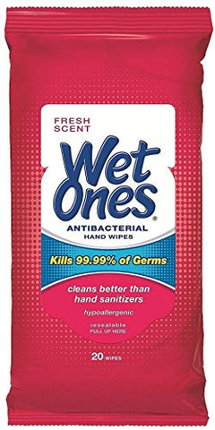 Wet Ones Antibacterial Hand Wipes Travel Pack, 20-Count (Pack of 12)(Colors May Vary)