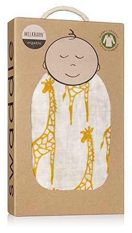 Organic Swaddle 47” x 47, Yellow Giraffe