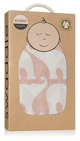 Organic Swaddle 47” x 47, Rose Elephant