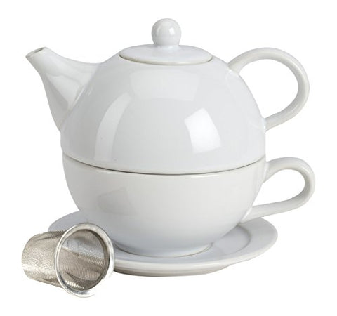 Teaz Cafe Tea For One with Infuser - White, 10 oz Teapot/8 oz Cup