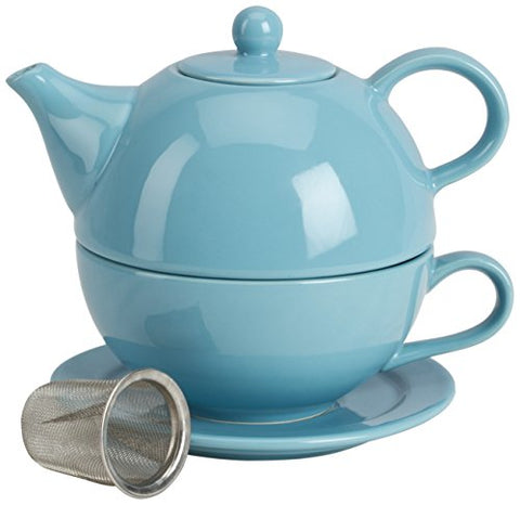 Teaz Cafe Tea For One with Infuser - Turquoise, 10 oz Teapot/8 oz Cup