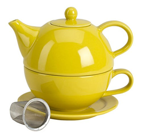 Teaz Cafe Tea For One with Infuser - Yellow, 10 oz Teapot/8 oz Cup