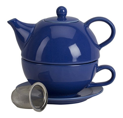 Teaz Cafe Tea For One with Infuser - Simply Blue, 10 oz Teapot/8 oz Cup