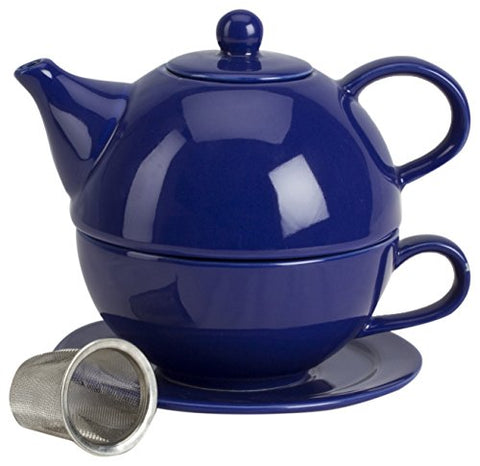 Teaz Cafe Tea For One with Infuser - Cobalt, 10 oz Teapot/8 oz Cup