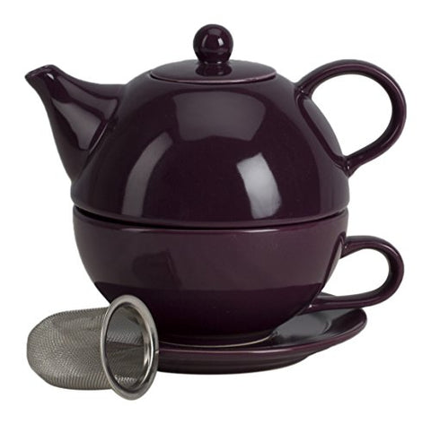 Teaz Cafe Tea For One with Infuser - Aubergine, 10 oz Teapot/8 oz Cup