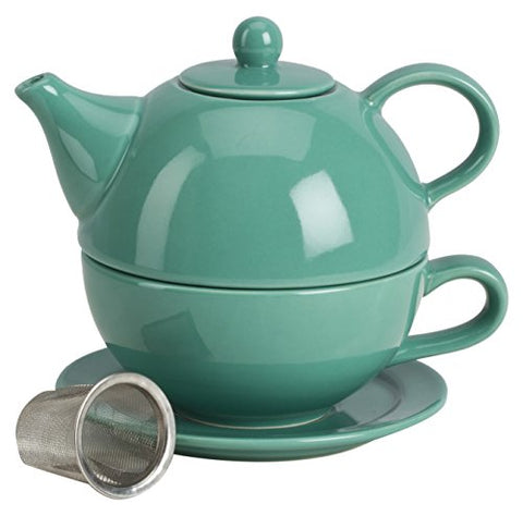 Teaz Cafe Tea For One with Infuser - Teal, 10 oz Teapot/8 oz Cup