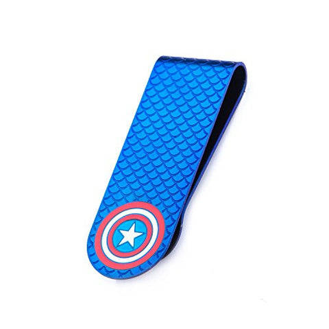 Men's Stainless Steel Captain America Shield Blue Money Clip
