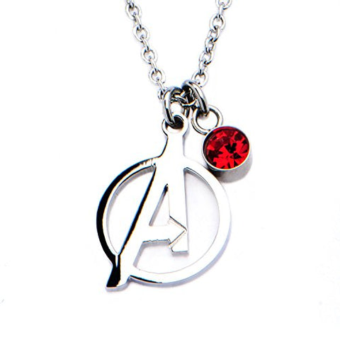 Women's Stainless Steel Avengers "A" Logo Cut Out and Red CZ Pendant with Chain, 9/16 in x 7/16 in ) x 0.051 in