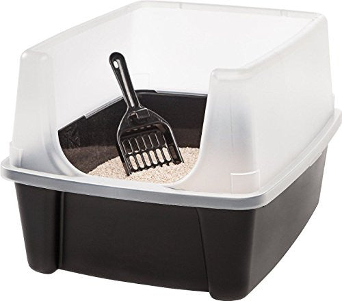 Open Top Litter Box With Shield-Black