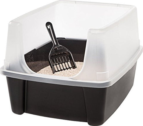Open Top Litter Box With Shield-Black