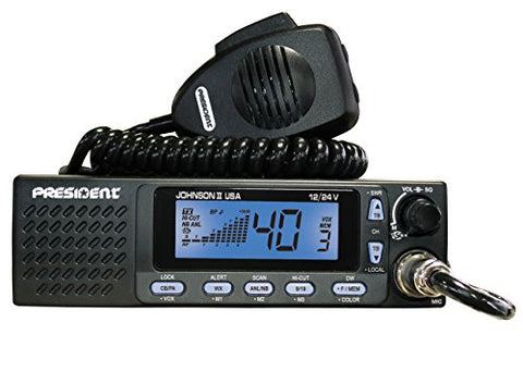 President 12-24VDC Mobile CB Radio with Selectable 3-Color Front Panel, LCD Multi-Function Display, Roger Beep, Dual Watch & Talkback