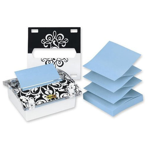 Post-it Pop-up Notes Dispenser for 3 x 3-Inch Notes, Includes Black and White Brocade Insert - 4 Pack