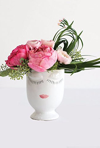 Ceramic Celfie Face Vase in White - 5.25" Tall x 4" Diameter