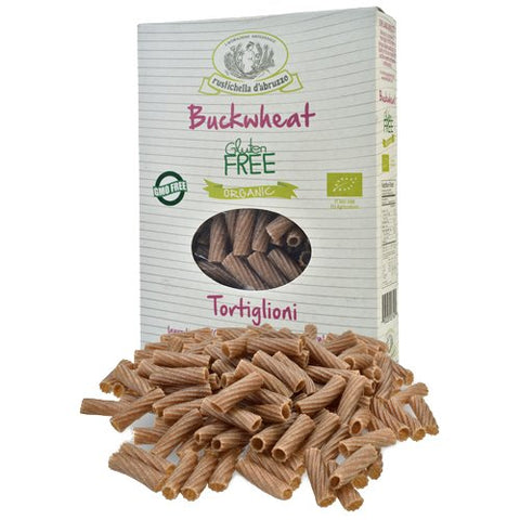 Rustichella d'Abruzzo Pasta, Organic Gluten Free in Box, Buckwheat Tortiglioni, 250 gr/8.8 oz