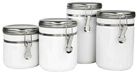 Home Basics 4 Piece  Canister Set with Stainless Steel Tops, White