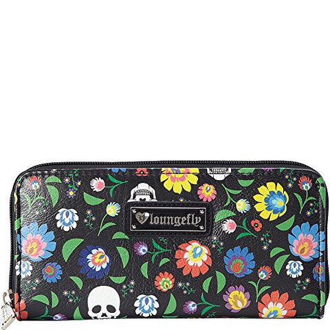 Floral & White Skull Print Wallet