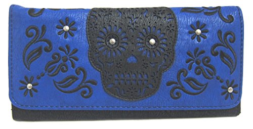 Laser Cut Skull Blue Wallet