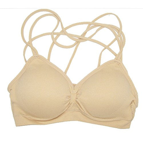 Anemone Strappy Racerback Padded Bra Top WY9014 - Nude Beige, ONE SIZE