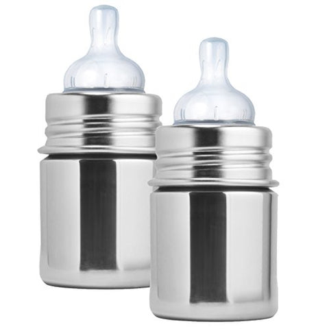 Pura 5 oz. Stainless Steel Baby Bottle, Slow Flow Nipple, Natural Mirror