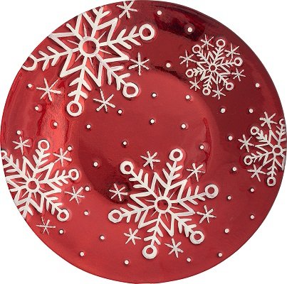 Platter- Red Snowflakes - 12 in; Round