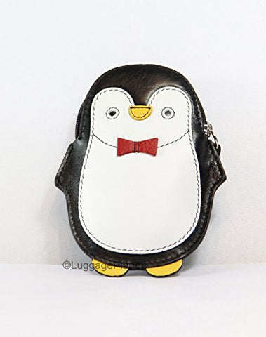 Leather penguin coin purse with RFID blocking lining - Black / White