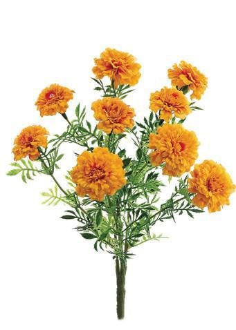 Silk Marigold Bush in Yellow Orange 13" Tall