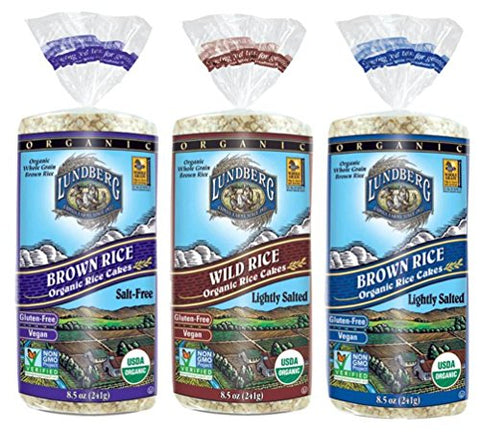 Organic Rice Cake, Brown Rice-Lightly Salted 8.5 oz,
Organic Rice Cake, Brown Rice-Salt Free 8.5 oz and
Rice Cake, Wild Rice-Salted 8.5 oz