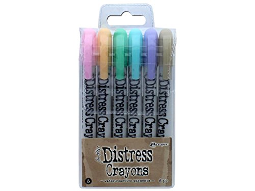 Tim Holtz Distress Crayons Set #5 (Spun Sugar/Dried Marigold/Cracked Pistachio/Tumbled Glass/Shaded Lilac/Frayed Burlap)