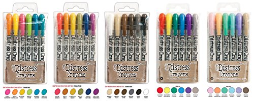 Tim Holtz Distress Crayons Set #1 (Picked Raspberry/Spiced Marmalade/Mustard Seed/Twisted Citron/Mermaid Lagoon/Peacock Feathers), Tim Holtz Distress Crayons Set #2 (Festive Berries/Rusty Hinge/Fossilized Amber/Peeled Paint/Chipped Sapphire/Seedless Prese