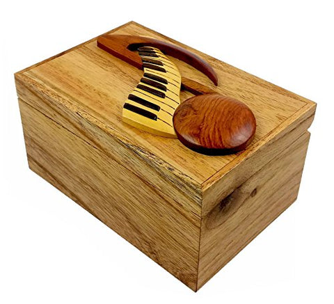 Wood Intarsia Boxes, Note and Keyboard, 6 inches x 4 inches x 3 inches