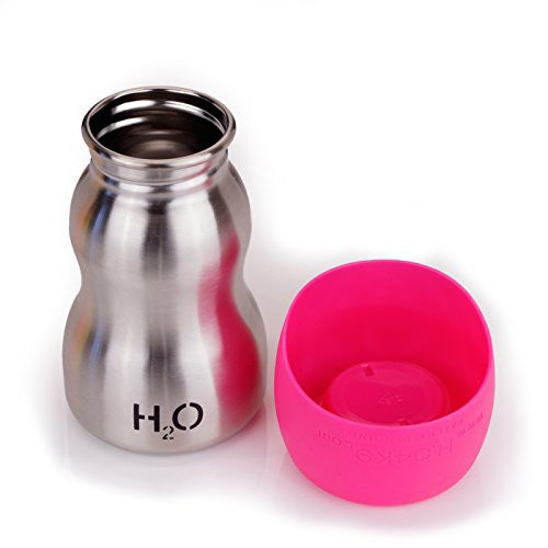 9 Oz., Stainless Steel, Dog Water Bottle, Pink