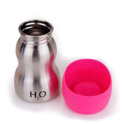 9 Oz., Stainless Steel, Dog Water Bottle, Pink