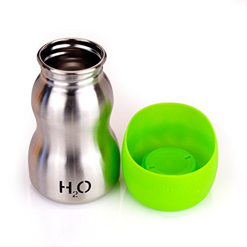 9 Oz., Stainless Steel, Dog Water Bottle, Green