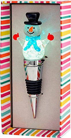 Light-Up Glass Stoppers - Snowman (Blue)