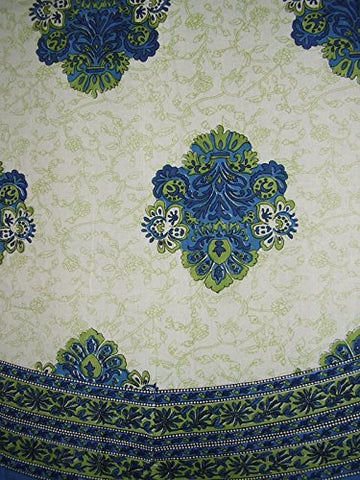Floral Tablecloth 90" Round - Blue/Green