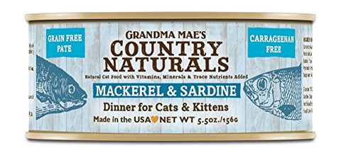 GRANDMA MAE'S COUNTRY NATURALS PATE GRAIN FREE CAT&KITTEN FOOD MACKEREL/SARDINE 5.5 OZ