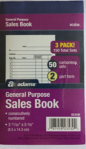 Adams General Purpose Salebook, Carbonless, 3/ Pack