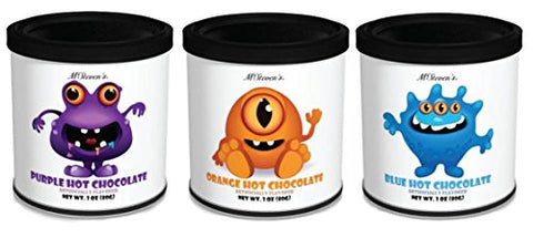Colorful Creatures Blue Hot Chocolate, 3 Oz (Resealable Container) and Colorful Creatures Orange Hot Chocolate, 3 Oz (Resealable Container) and Colorful Creatures Purple Hot Chocolate, 3 Oz (Resealable Container)