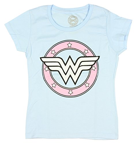DC Comics Wonder Woman Girls Sugar Glitter Logo Light Blue Tee-S
