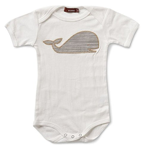 Short Sleeve One Piece, Gray Stripe  Whale- 6-12M