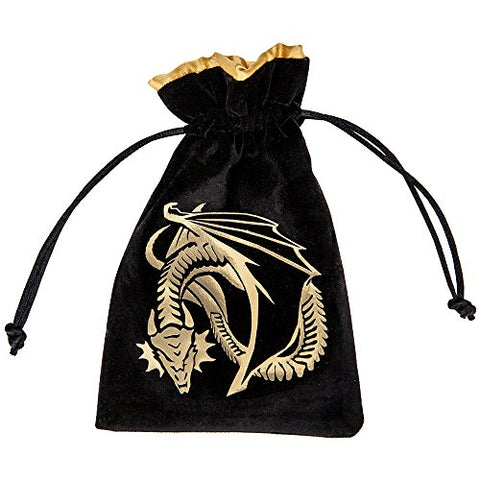 Dice Bag - Dragon Black & golden Velour Dice Bag