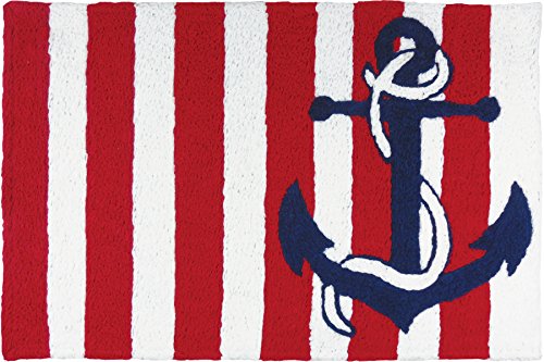 Nautical Anchor on Stripes, Jellybean Rug 21" x 33"