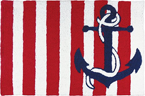 Nautical Anchor on Stripes, Jellybean Rug 21" x 33"