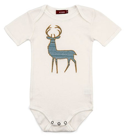 Short Sleeve One Piece, Blue Stripe Buck- 3-6M